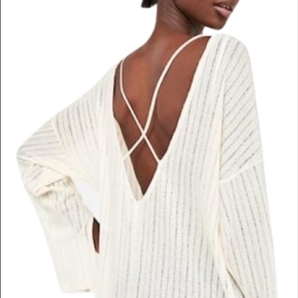 Ivory Stripe Sheer LongSleeve Tunic Oversized Maxi